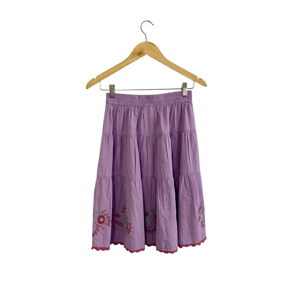 Sister‎ Mary Embroidered Tiered Midi Skirt S Purple Boho Cottagecore Lagenlook - Picture 4 of 4
